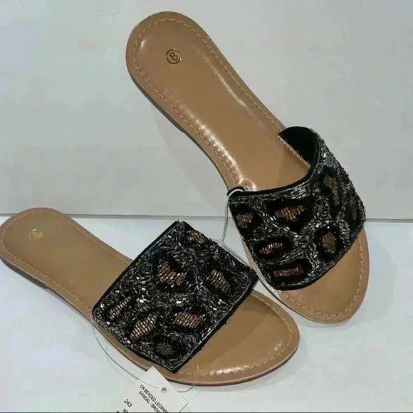 NWT BEADED LEOPARD SANDALS! Slides so cute! Casual wear - Picture 4 of 7
